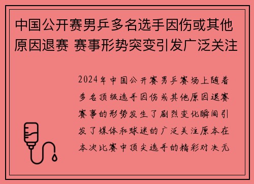 中国公开赛男乒多名选手因伤或其他原因退赛 赛事形势突变引发广泛关注 中国公开赛男乒多名选手因伤或其他原因退赛 赛事形势突变引发广泛关注