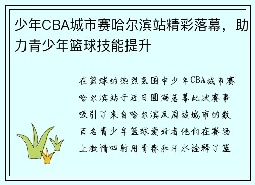 少年CBA城市赛哈尔滨站精彩落幕，助力青少年篮球技能提升