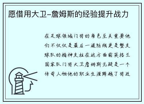 愿借用大卫-詹姆斯的经验提升战力